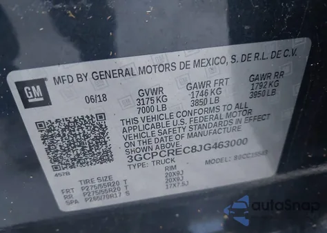 2018 Chevrolet Silverado 1500 1Lt z USA, uszkodzony, nr VIN 3GCPCREC8JG463000